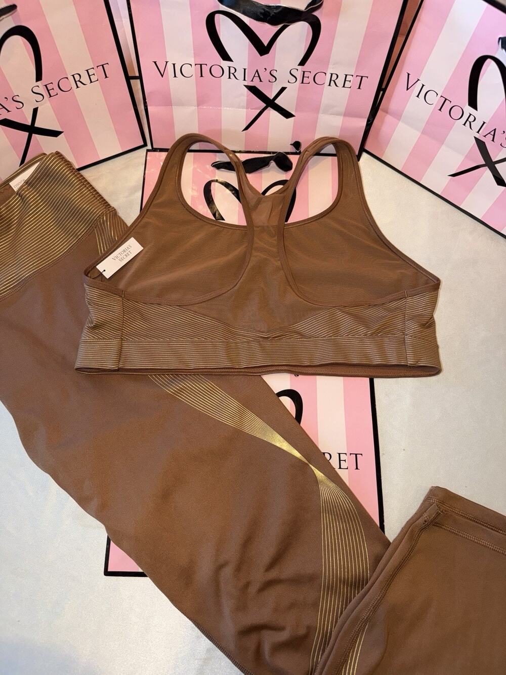 Victoria’s Secret VSX Sports Bra & Leggings XL Gold & Brown